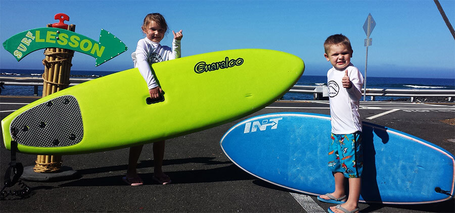 kids surf lessons in kona, hawaii